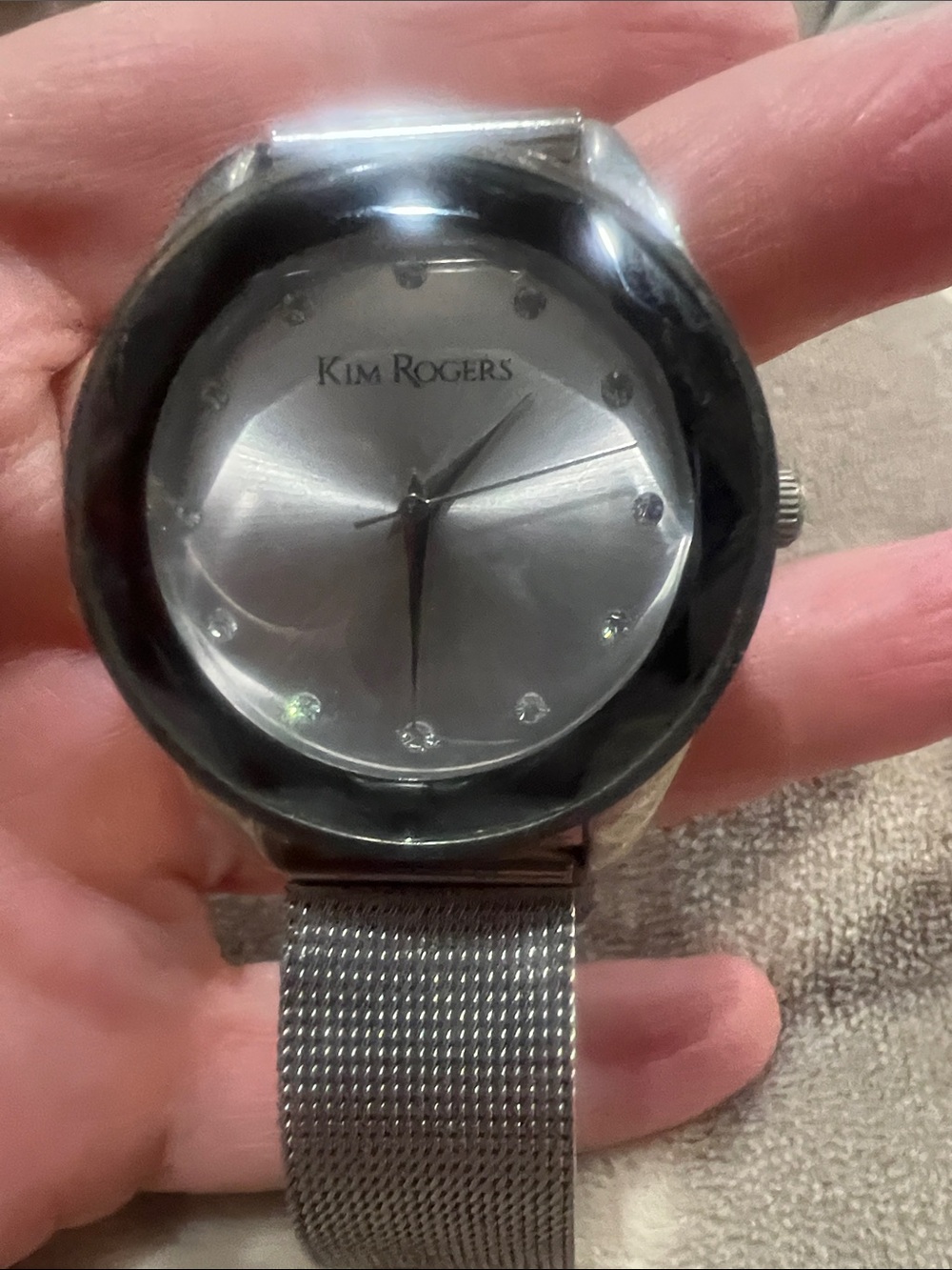 Kim Rogers Silver-Tone Mesh Band Watch with Crystal Markers
